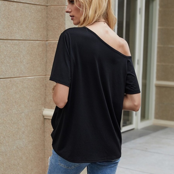 Black off shoulder Black Top - Picture 5 of 6